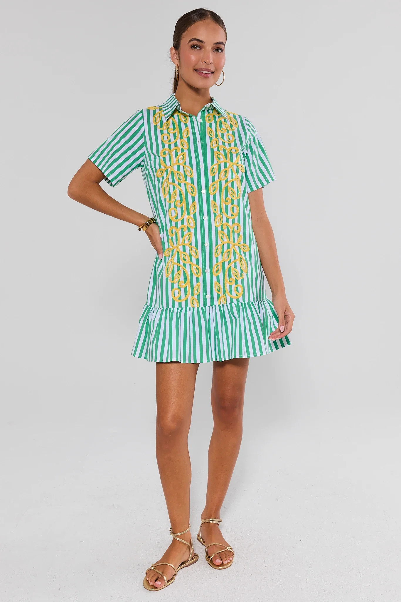 Green Striped Drop Waist Short Dress | Avara