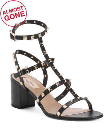 Made In Italy Leather Studded Block Heel Sandals | TJ Maxx