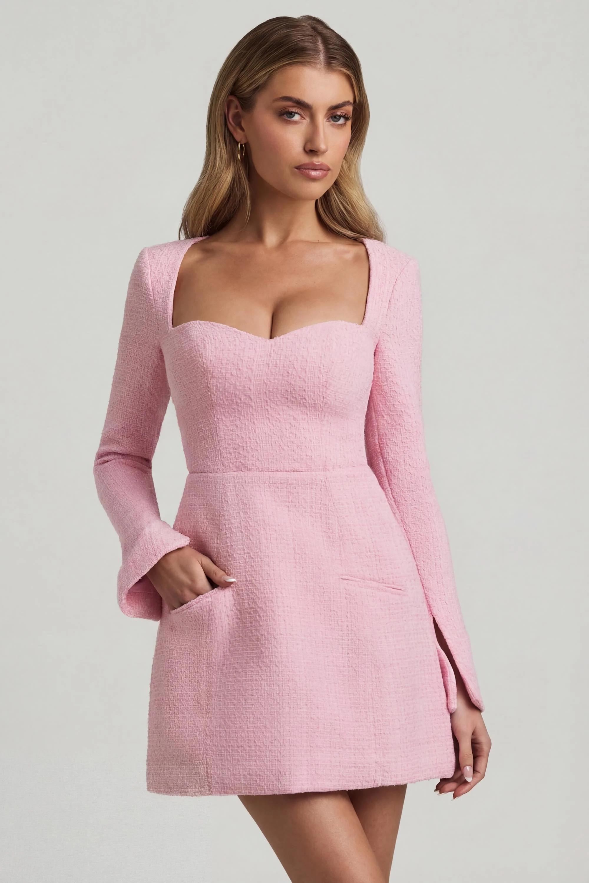Sweetheart-Neck Structured Mini Dress in Soft Pink | Oh Polly