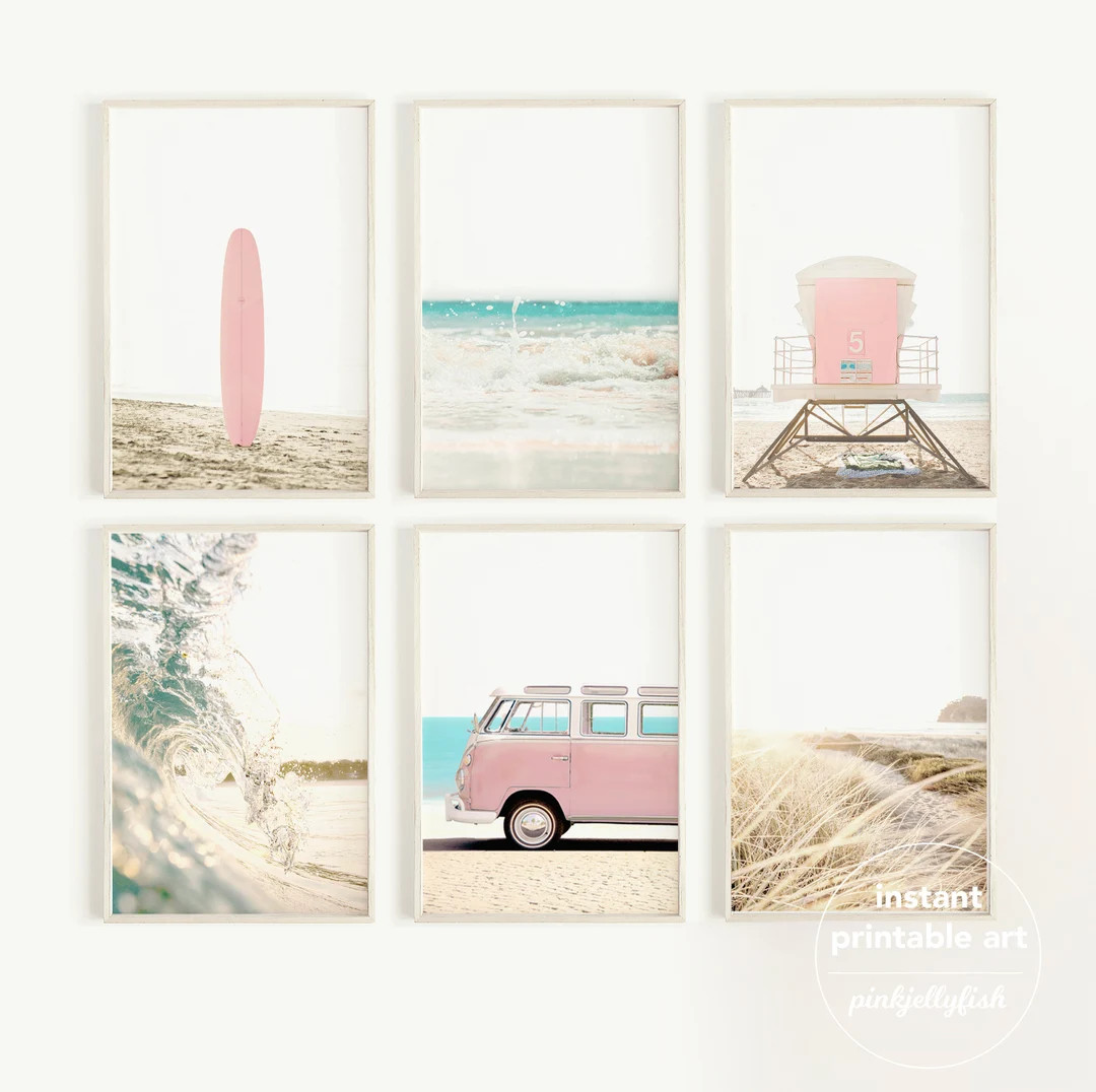 Set of 6 Prints, Beach Wall Art, Pastel Room Decor, Teen Girl Room Decor, 6 Piece Set, Printable,... | Etsy (US)