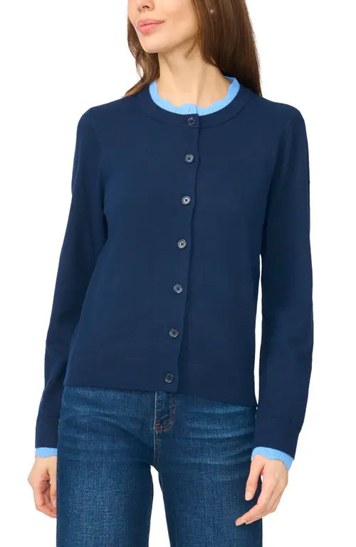 CeCe Crewneck Cardigan in Blue Midnight at Nordstrom, Size Small | Nordstrom