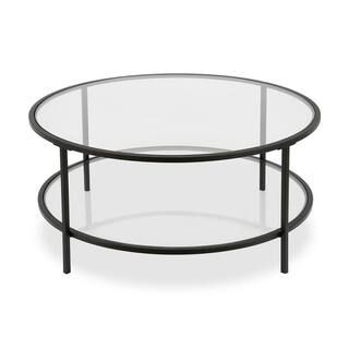 Sivil 36 in. Blackened Bronze Round Glass Top Coffee Table | The Home Depot