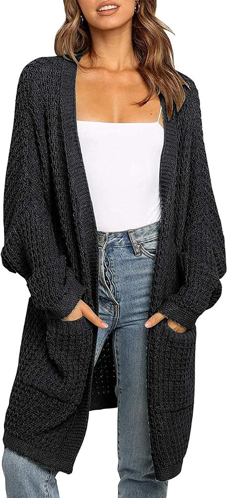 MEROKEETY Women's Oversized Long Batwing Sleeve Cardigan Waffle Knit Sweater Coat | Amazon (US)