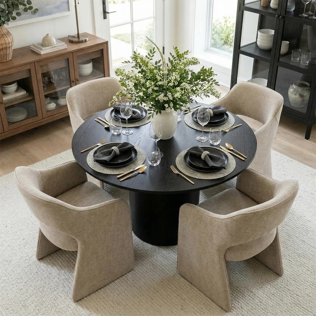 4 - Person Dining Table Sets With Round Table & 4 Upholstered Fabric Chairs | Wayfair North America