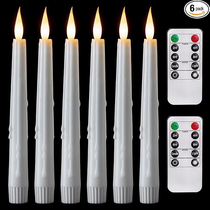 5plots White Real Wax Flameless Taper Candles with Remote, Dimmer, Timer, Battery Operated Candle... | Amazon (US)