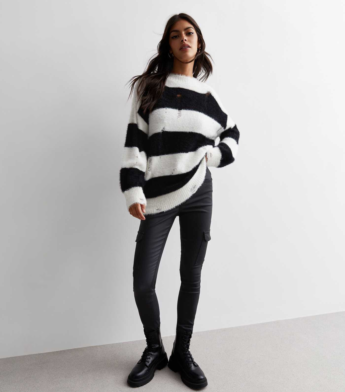 White Stripe Fluffy Ladder Knit Jumper
						
						Add to Saved Items
						Remove from Saved It... | New Look (UK)