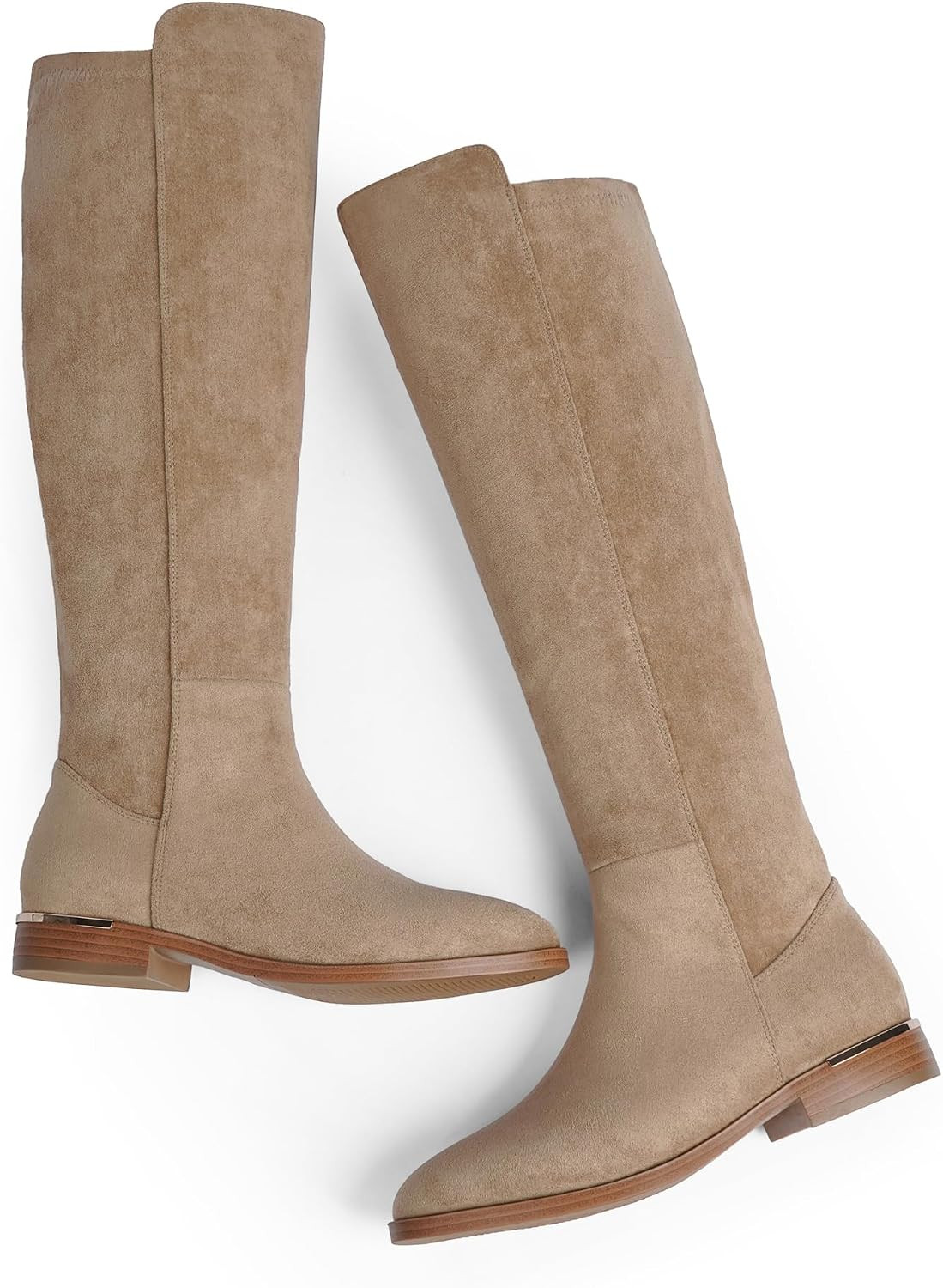 Rounded Toe Flat Stretchy Dress Knee High Boots Side Zipper | Amazon (US)
