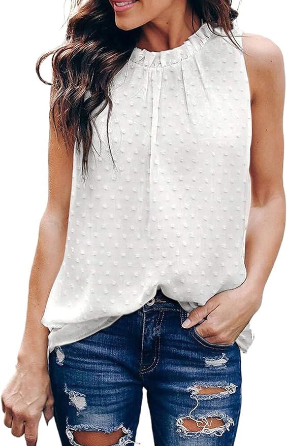 AlvaQ Women Summer Halter Chiffon Tank Tops Casual Sleeveless Shirts Blouses | Amazon (US)