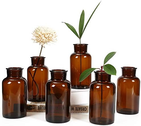 Amber Glass Vase, Bud Vases, Apothecary Jars, Decorative Glass Bottles, Small Glass Flower Vases,... | Amazon (US)