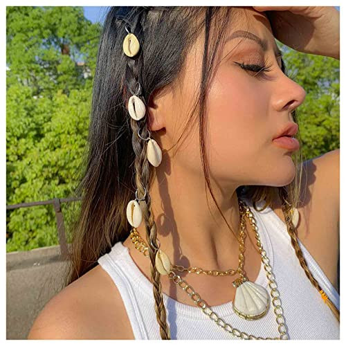 Allereyae Vintage Shell Hair Braid Rings Silver Dreadlocks Clip Conch Braid Hair Rings Clips Cowrie Pendant Hair Cuff Decoration Clips Dreadlock Hair Accessories for Women and Girls 5Pcs (Silver | Amazon (US)