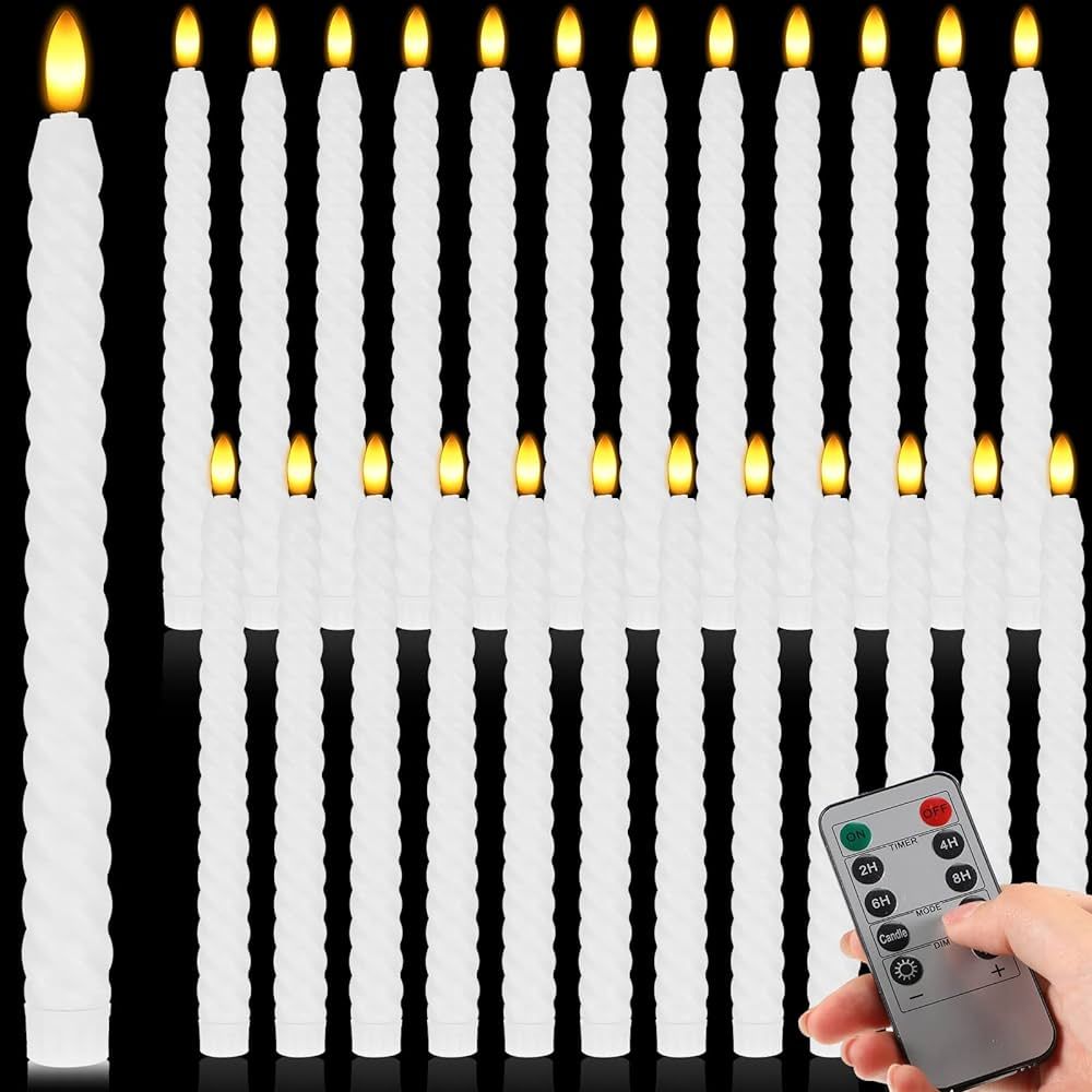 Kittmip 24 Pcs Spiral Flameless Taper Candles with Remote and Timer Led Church Candle Sticks Twis... | Amazon (US)