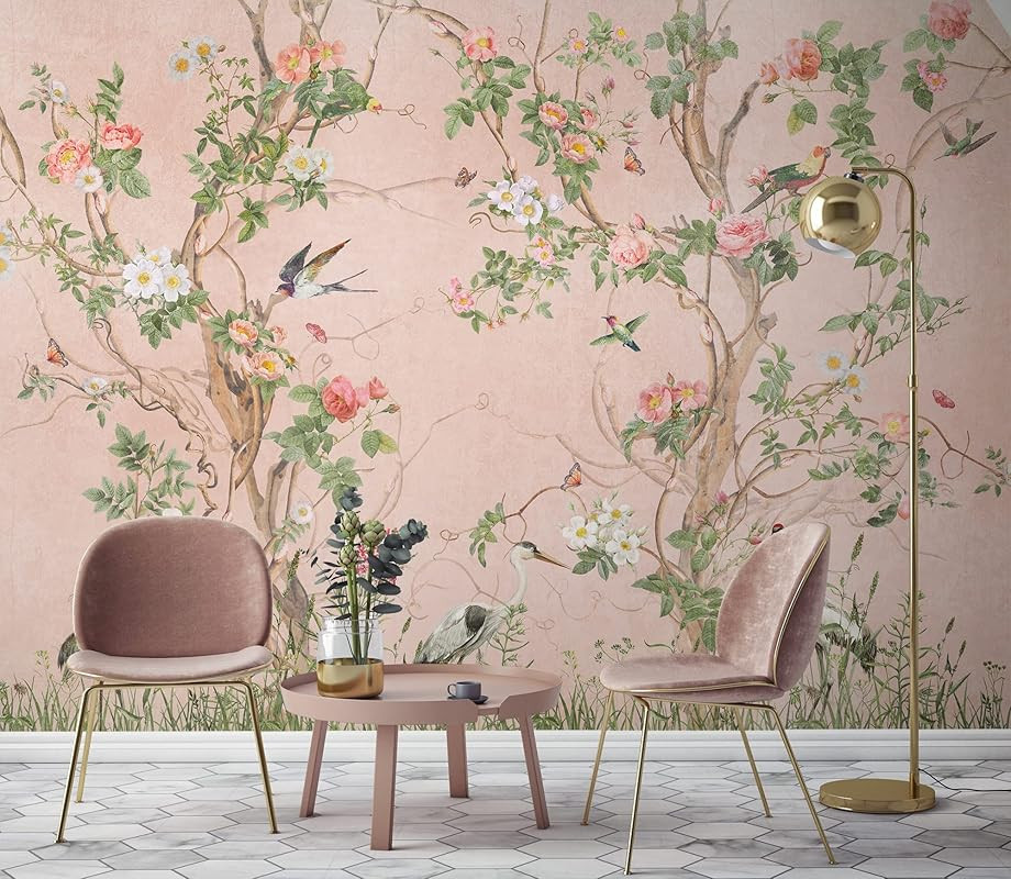 Murwall Chinoiserie Wallpaper Watercolor Peony Tree Wall Mural (STYLE3) | Amazon (US)