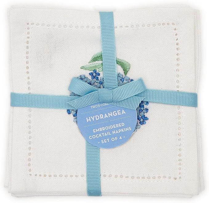 Two's Company Hydrangea Set of 6 Hemstitch Cocktail Napkins w/Hand Embroidered Details | Amazon (US)