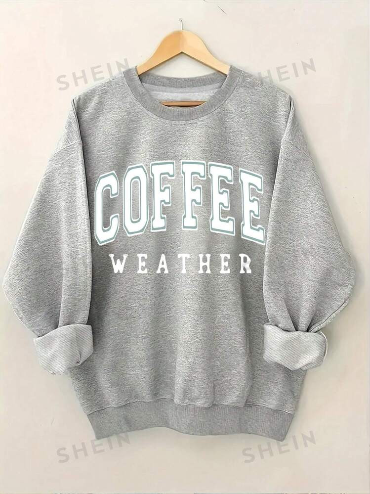 SHEIN EZwear Plus Size Women's Letter Printed Sweatshirt With Dropped Shoulders | SHEIN