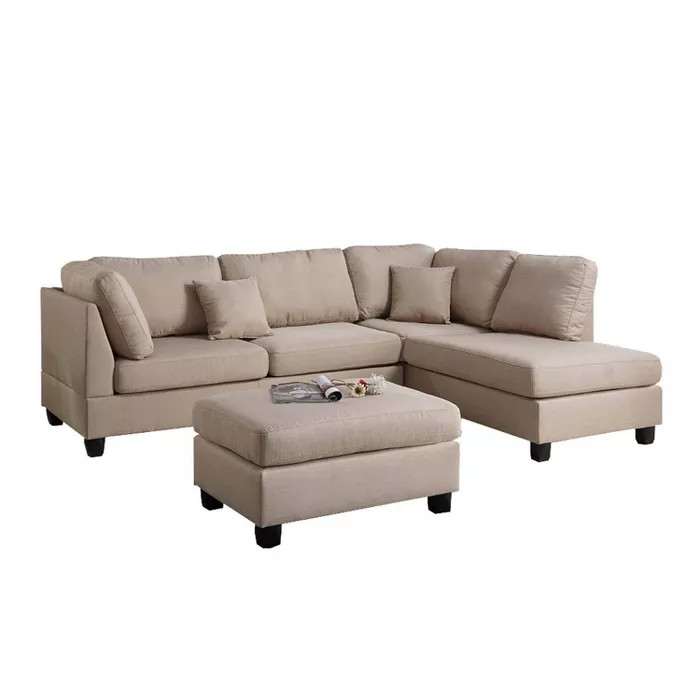 3pc Linen Fabric Sectional Beige - Benzara | Target