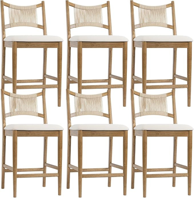 Farmhouse Counter Height Bar Stools with Woven Rope Backs Set of 6, 25 Inch Kitchen Island Bar Ch... | Amazon (US)
