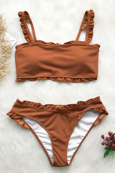Sweet Caramel Bikini With Ruffles | Cupshe