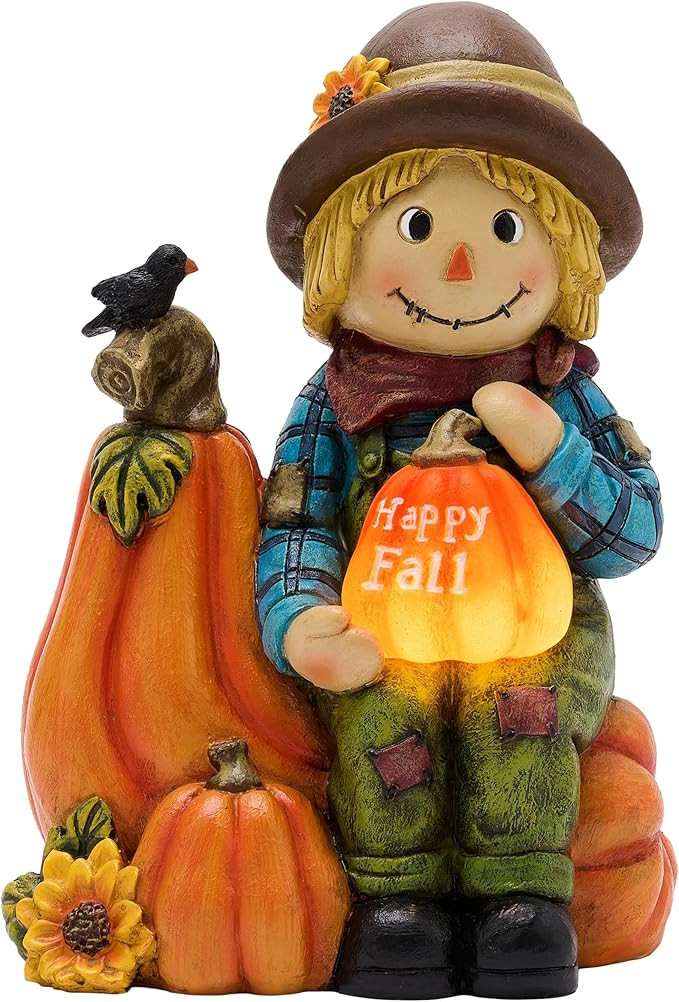 TERESA'S COLLECTIONS Outdoor Fall Decor with Solar Lights for Outside, Autumn Orange Pumpkin & Sc... | Amazon (US)