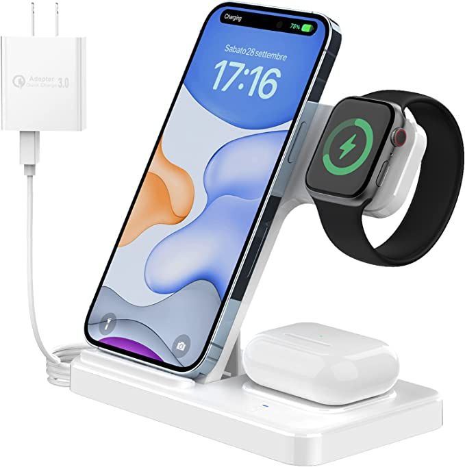 ImmSss Wireless Charger 3 in 1, 15W Fast Charging Station Compatible with Apple iWatch 8/Ultra/7/... | Amazon (US)