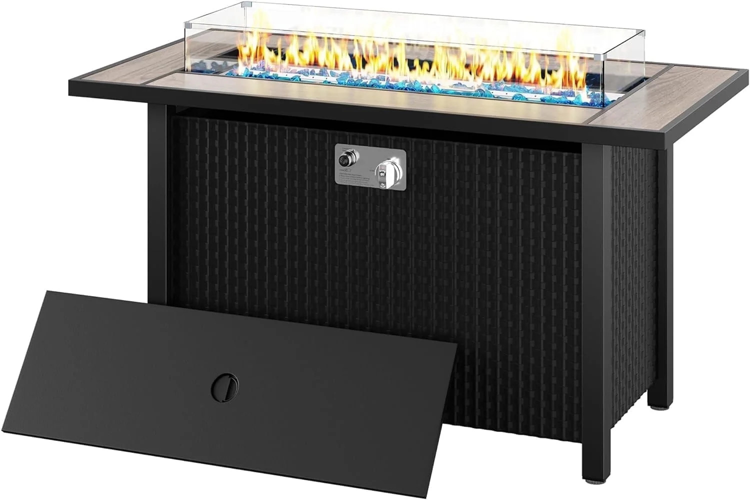 Walsunny 45" Propane Fire Pit Table 50,000 BTU Steel Gas Fire Pit with Lid and Lava Rock Rectangu... | Walmart (US)