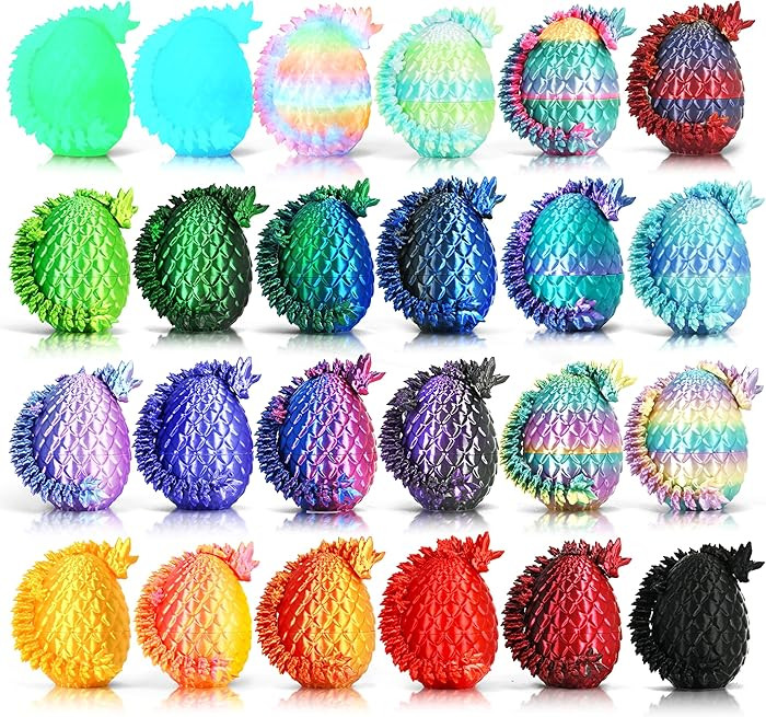 24PCS 3D Printed Dragon Eggs, Prefilled Easter Dragon Egg with Dragon Toy for Basket Stuffers, Un... | Amazon (US)