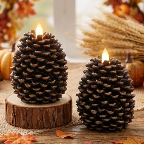Eldnacele LED Pine Cone Candles, Battery Candles with Timer, Brown 2 Pack | Amazon (UK)