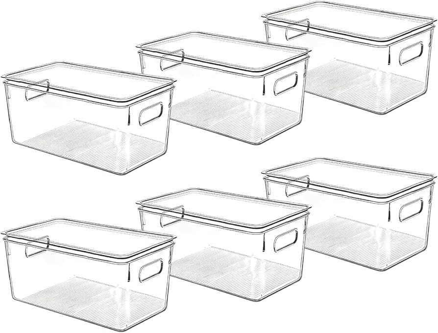Clear Plastic Storage Bins with Lids, Perfect for Kitchen Organization or Pantry Organization and... | Amazon (US)