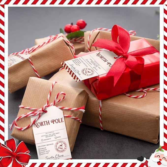 100 Pcs North Pole Christmas Presents Tags from Santa Xmas Santa Gift Tags with String for Presen... | Amazon (US)