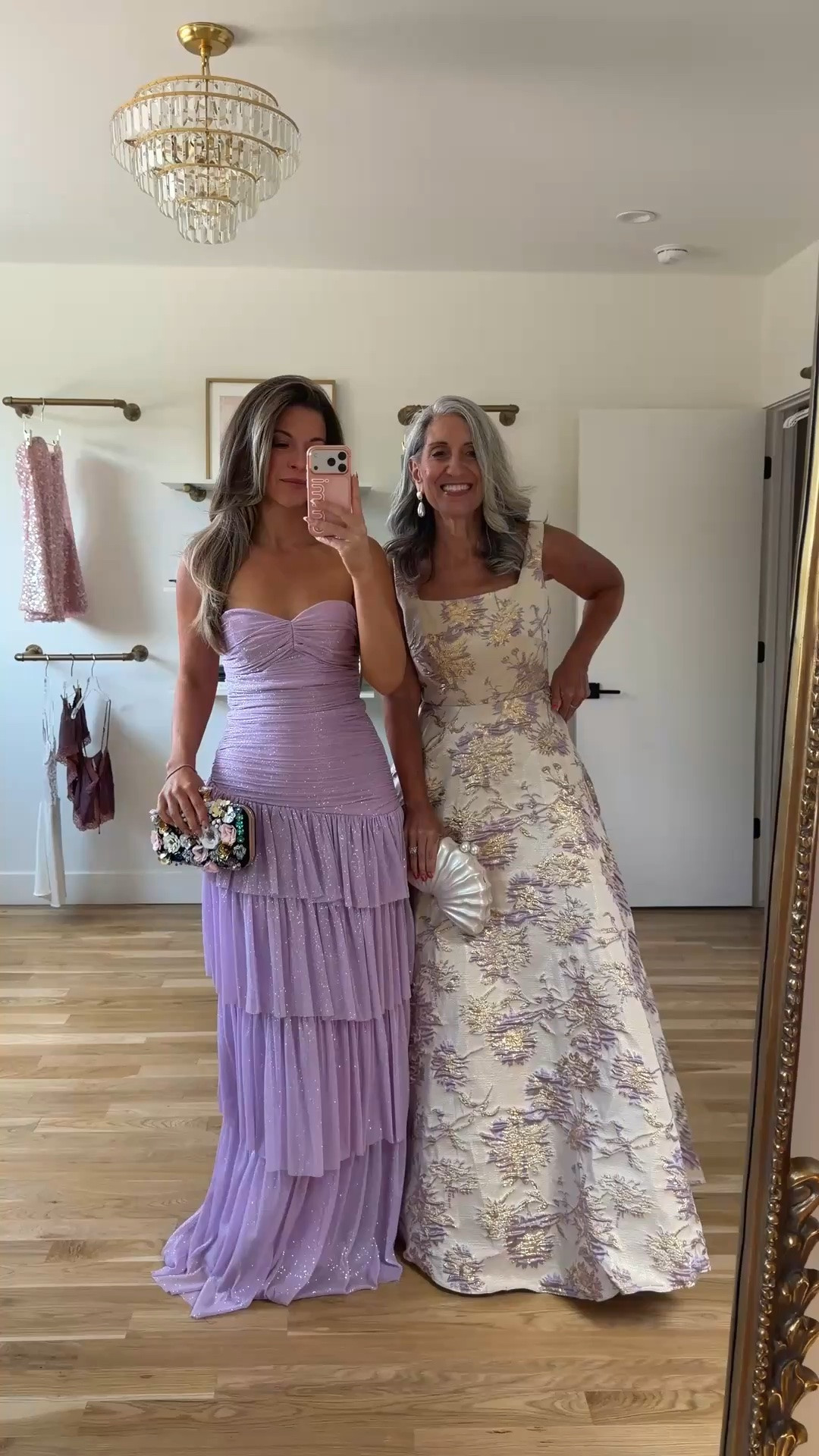 mom and me black tie wedding guest strapless lavender tiered ruffle dress cream 
gold-and-lavender floral embroidered dress 💍💐

mac duggal: emerson10
vici: emerson30

I normally wear a small/2
• Sized up to a 3 in the strapless purple 
 
mom wears a medium/6
• sized down to a 4 in lavender/gold floral gown 

mom & me dresses, wedding guest dresses, mother of the bride, mother of the groom, wedding guest outfit ideas, black tie, cocktail attire

#LTKgrwm #LTKSeasonal #LTKWedding