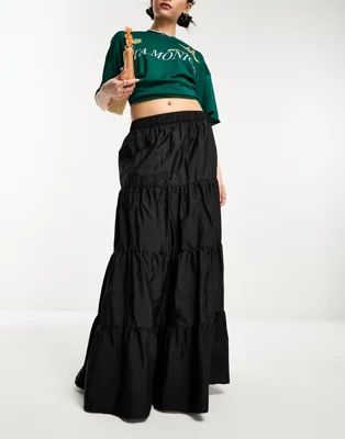 COLLUSION tiered maxi skirt in black | ASOS (Global)