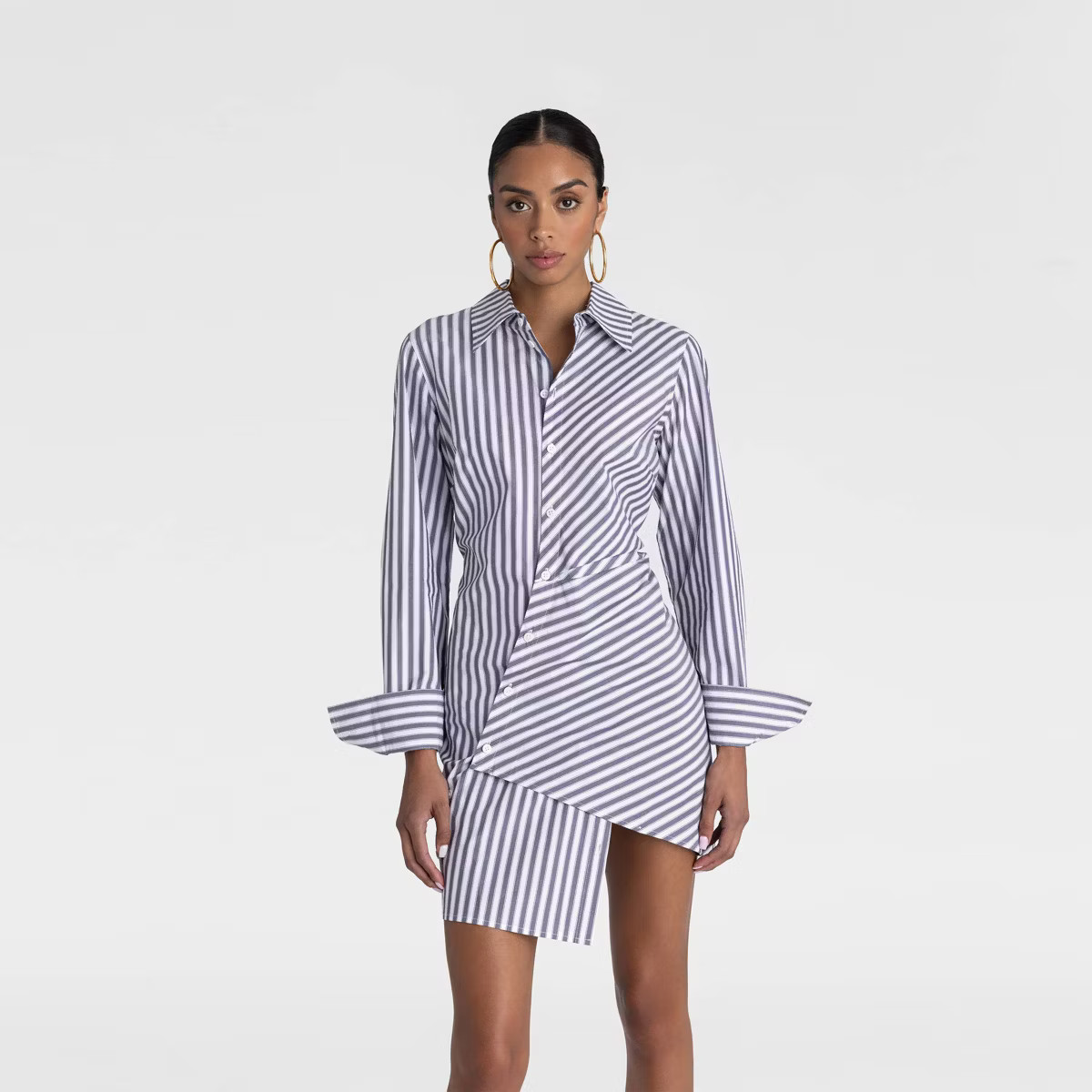 KBB by KAHLANA Women's Long Sleeve 'The Draped Shirtdress' - Blue Striped | Target