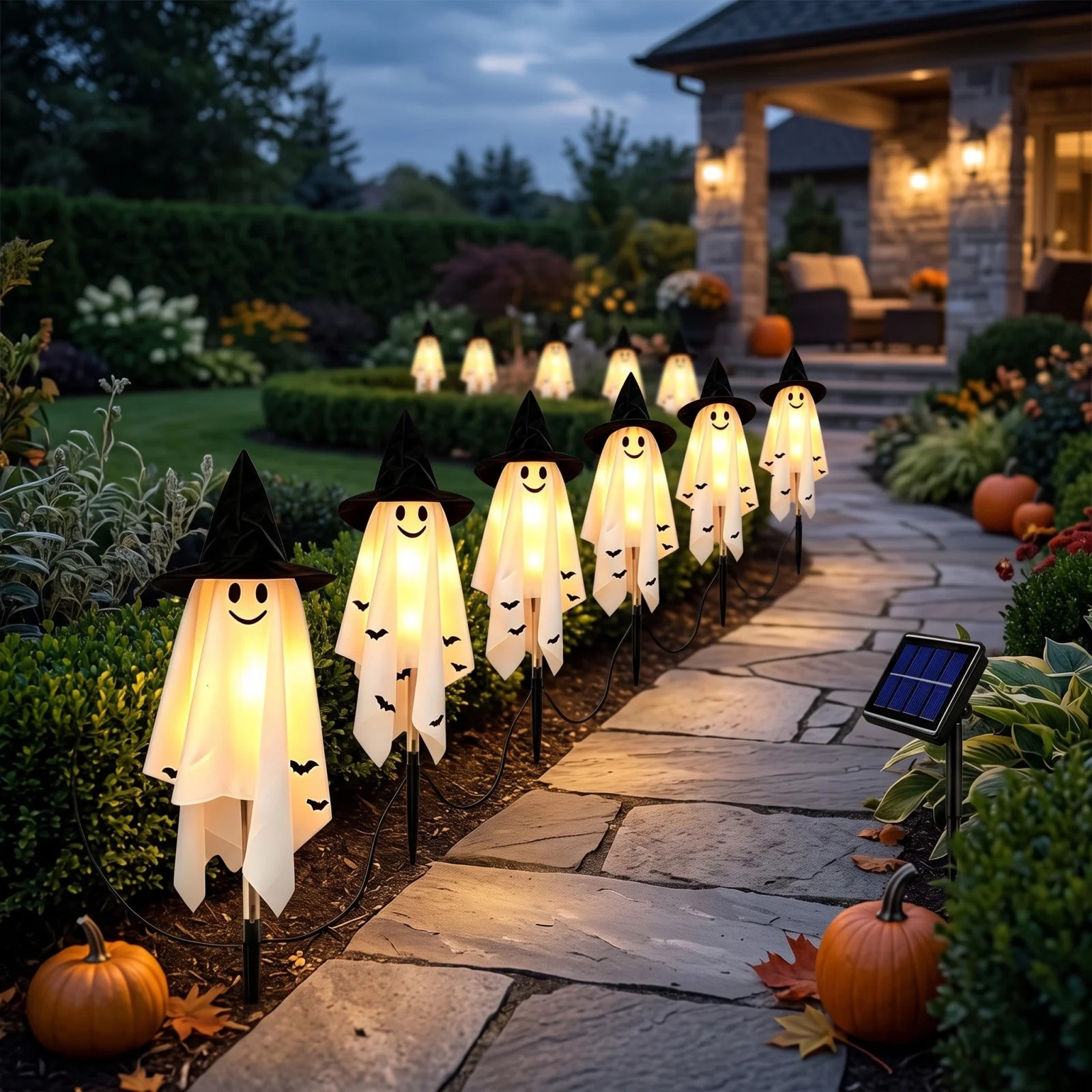 Solar Halloween Stake Lights 6 Pack Ghost Witch Hat Pathway Lights Waterproof Outdoor Yard Garden Decoration - Walmart.com | Walmart (US)