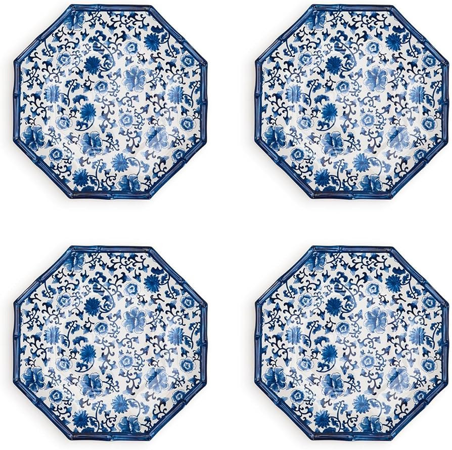 Two's Company Set Of 4 Chinoiserie Touch Octagonal Dinner Plate With Bamboo Rim | Amazon (US)
