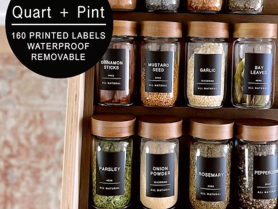 160 Minimalist Black Spice Labels. Preprinted Modern Farmhouse Spice Jar Labels. Black Vinyl Stic... | Etsy (US)