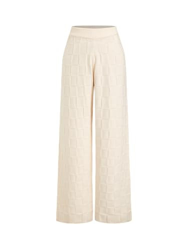 CIDER Lounge Pants Women Wide Leg Mid Waist Ribbed Knit Pants Casual Solid Warm Wool-Blend Sweatpants Fall Winter: Beige, S | Amazon (US)
