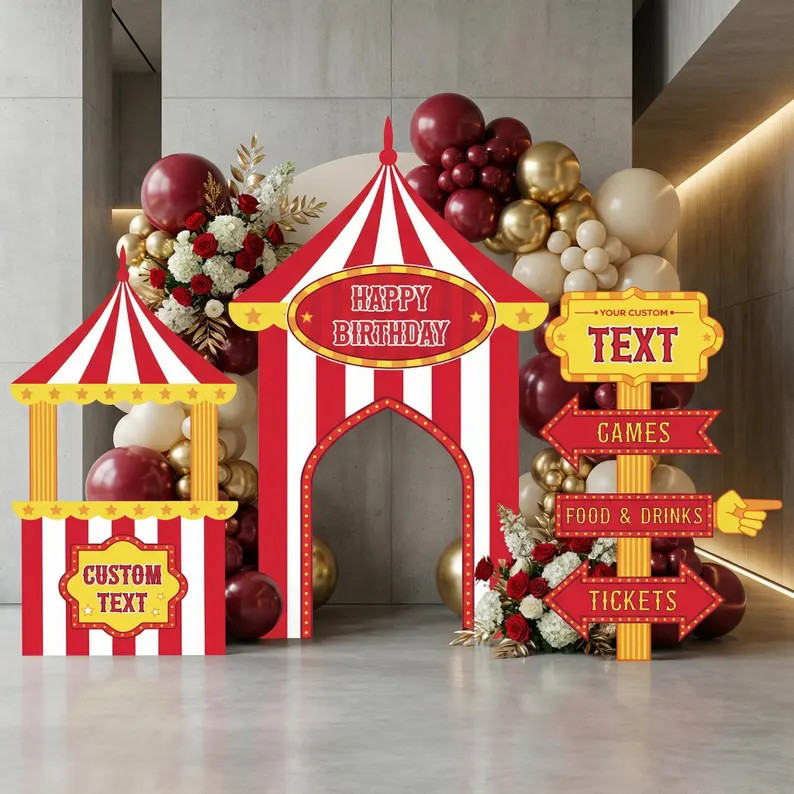 Red Circus Party Cutouts, Carnival Baby Shower, 1st Birthday Decor, Circus Tent, Photo Booth Fram... | Etsy (Global)