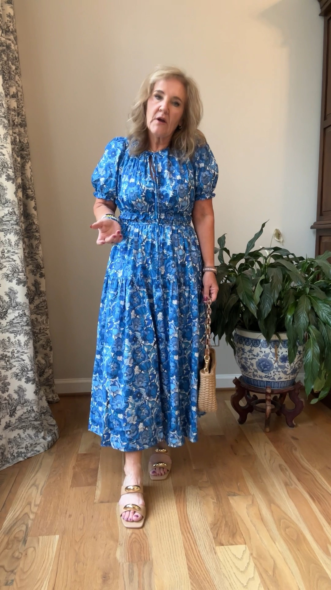 Cotton poplin dress beautiful blue floral wearing size medium 
Size up if inbetween 
I’ll link a few other new arrivals too! 

Mother’s Day dress blue floral dress summer dress 

#LTKOver40 #LTKWatchNow #LTKFindsUnder100