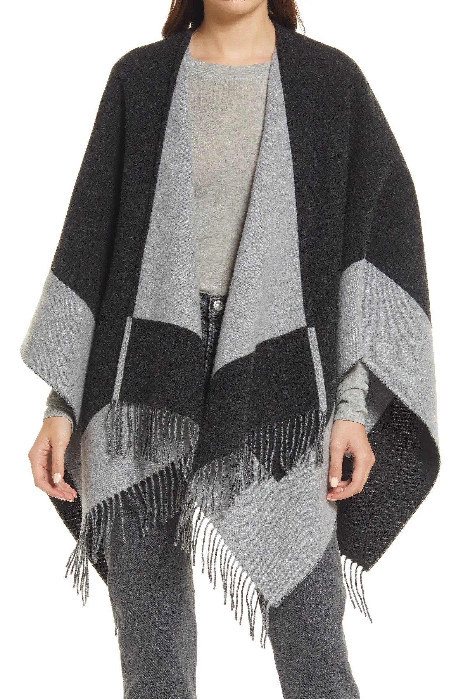 Highlands Reversible Wool Blend Poncho | Nordstrom