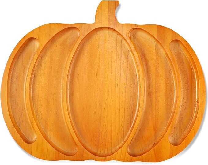 Sliner Halloween Pumpkin Wooden Serving Platter 15" L x 12" W Wood Pumpkin Shaped Charcuterie Boa... | Amazon (US)