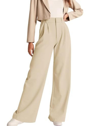 NIMIN Womens Business Casual Pants High Waisted Straight Leg Pants Office Work Pants Trousers with Pockets Apricot XX-Large | Amazon (US)