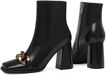 Amazon.com: Yuxahiug Boots Women, Metal Chain Square Toe Boots, Women's high Heels, Leather Boots... | Amazon (US)