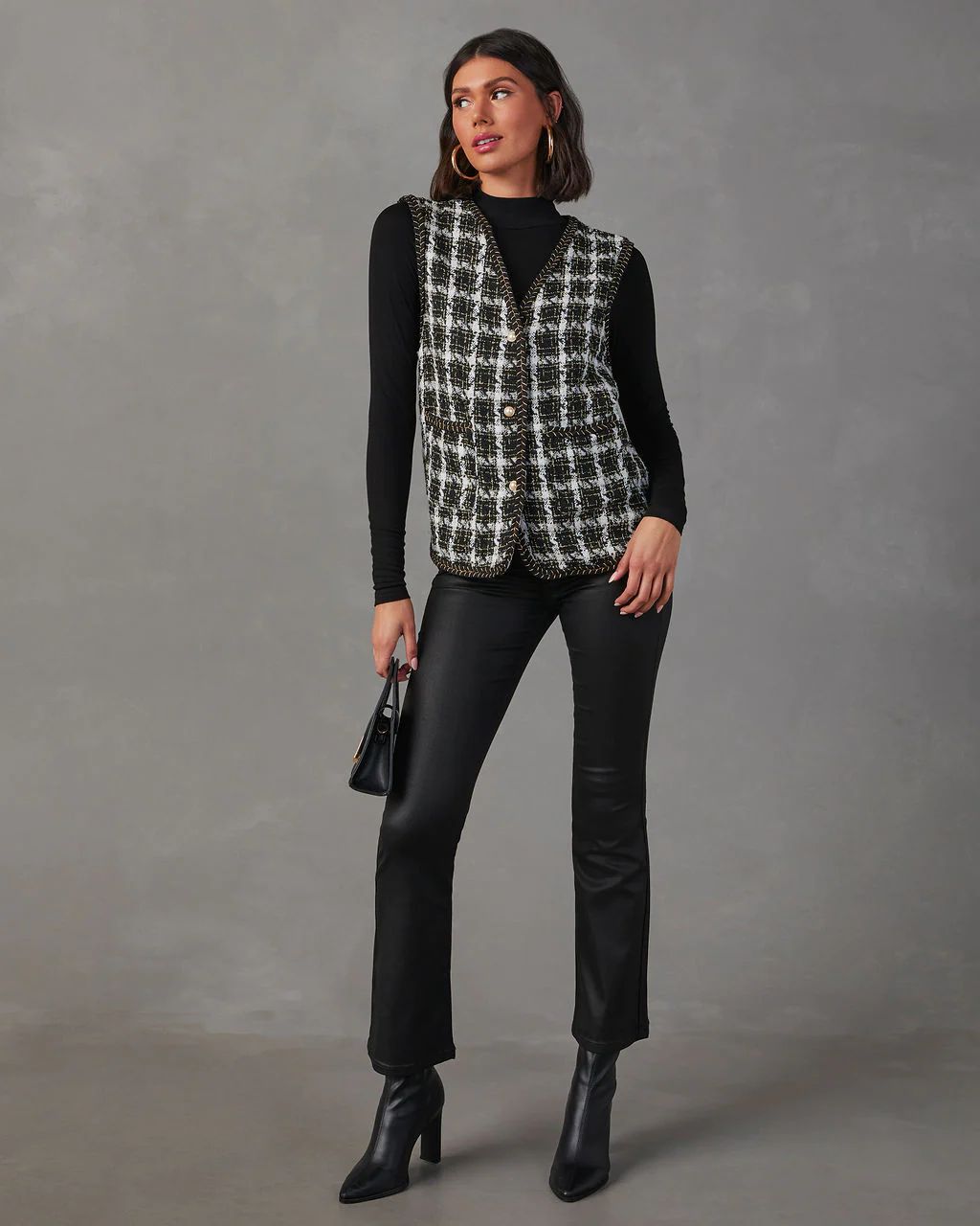 Dianna Pocketed Plaid Tweed Vest | VICI Collection