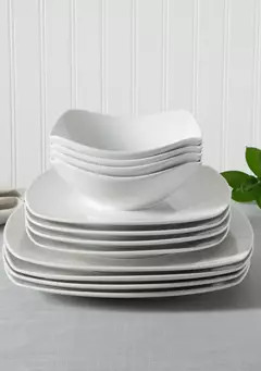 12 Piece Signature White Soft Square Plates | Belk