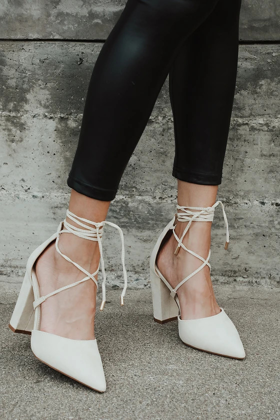 Luna Light Nude Suede Lace-Up Heels | Lulus (US)