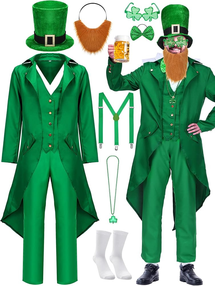 Cozypower 10 Pcs St Patrick's Day Costume Set Green Leprechaun Men Costume with Irish Costume Acc... | Amazon (US)