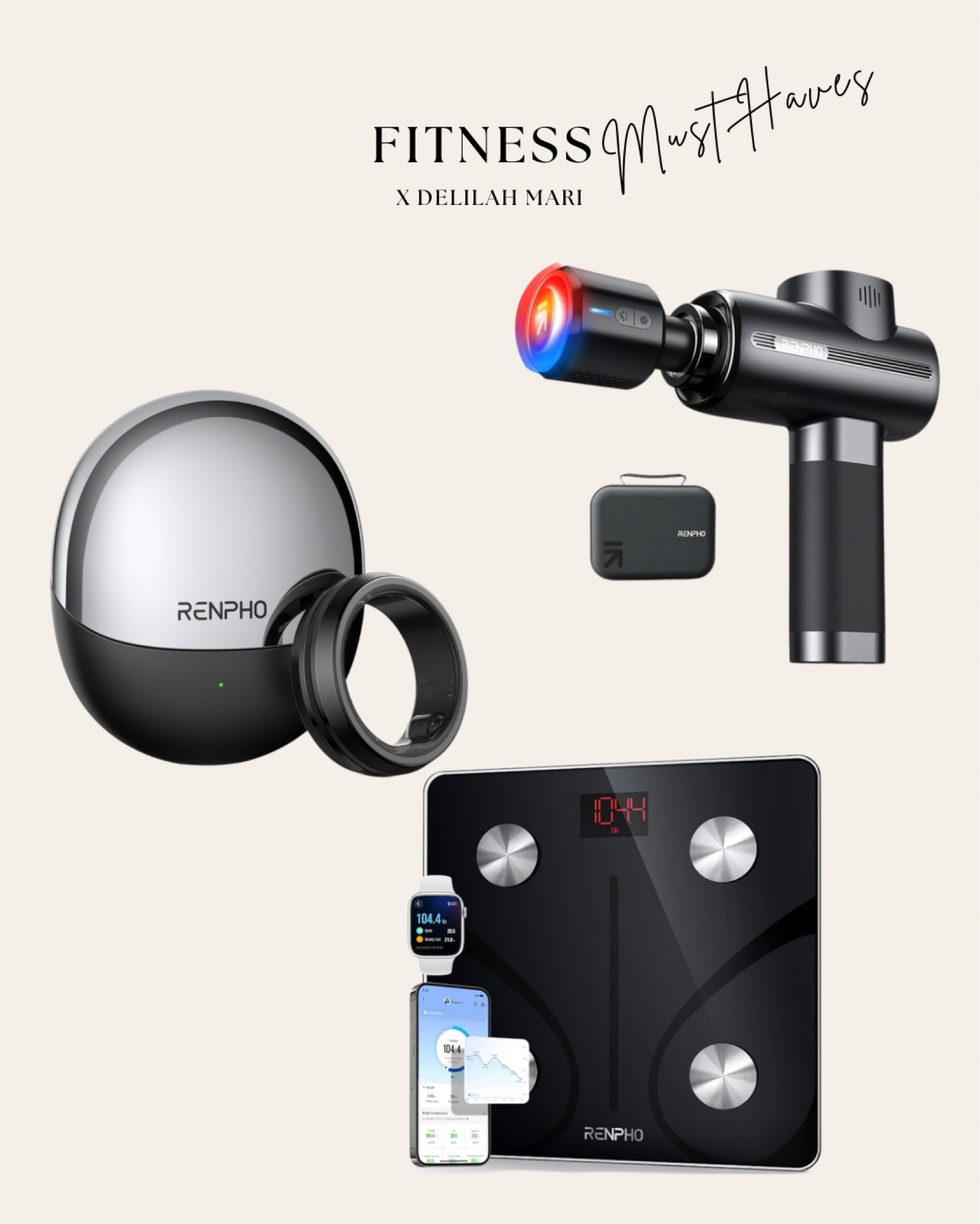 If you are serious about a fitness journey, a smart scale, ring and massage gun are key!🧘🏽‍♀️👟💫🎧