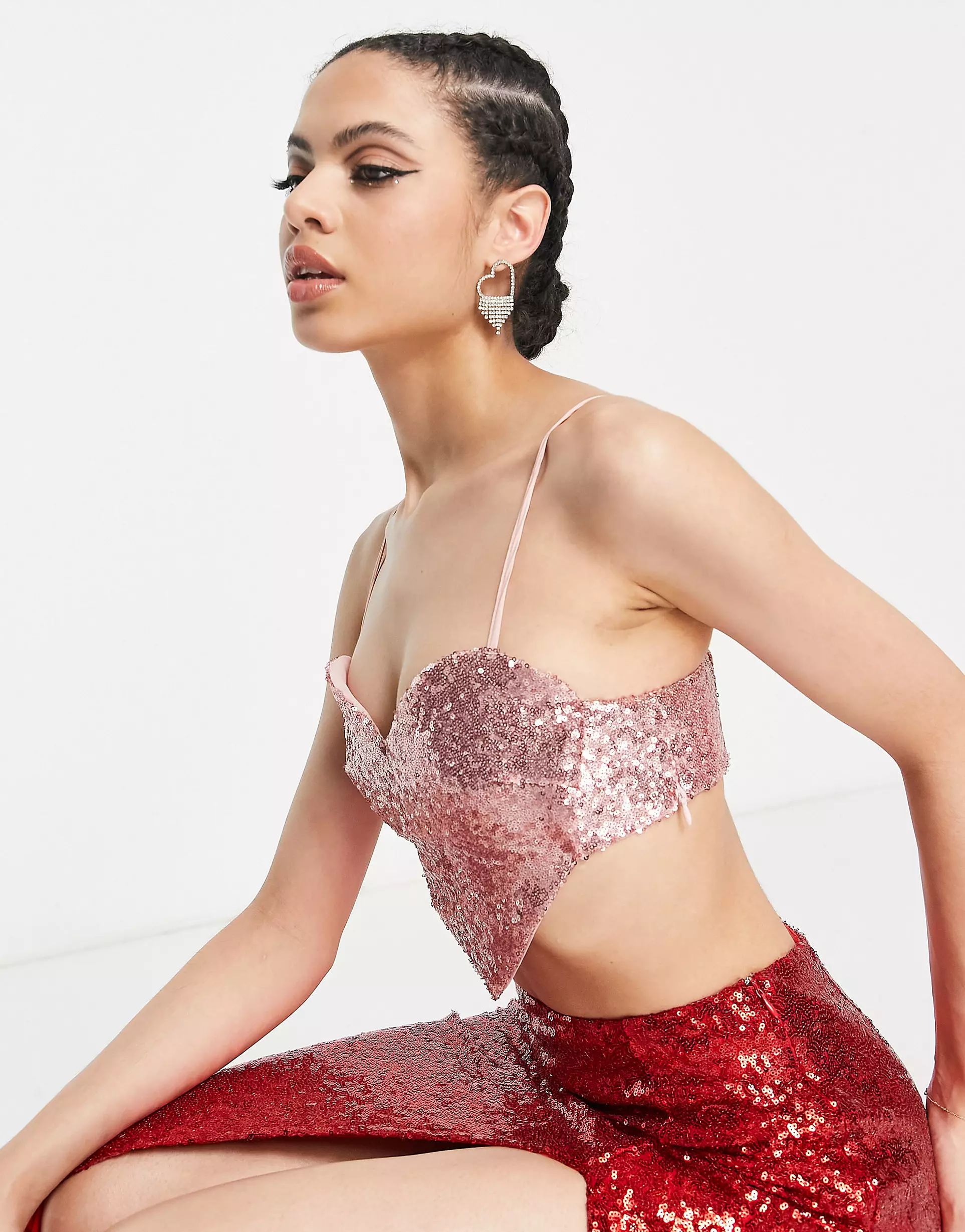 Collective the Label exclusive sequin heart crop top in pink - part of a set | ASOS (Global)