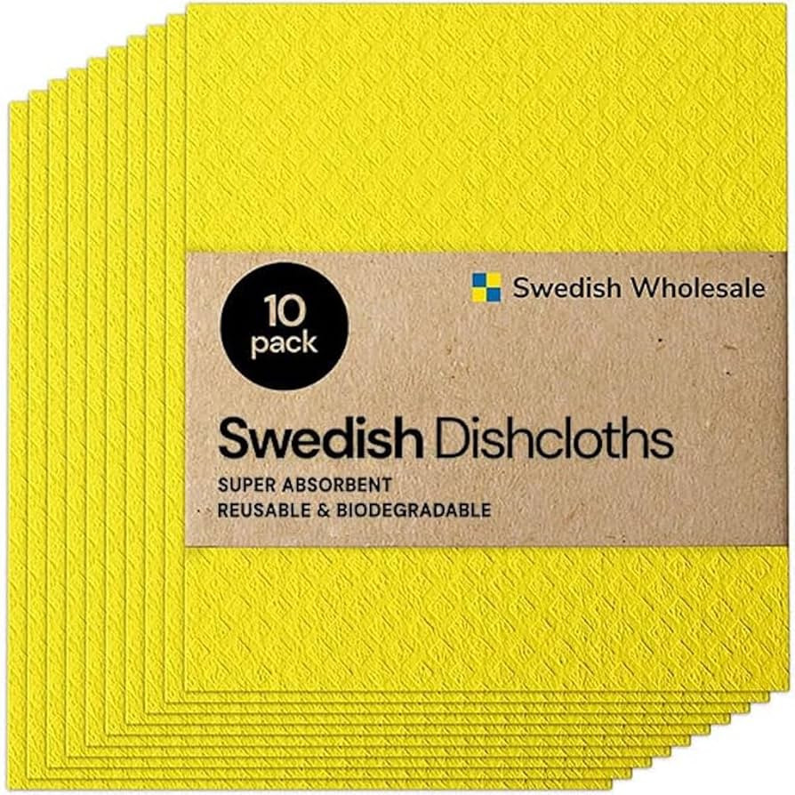 Swedish Wholesale Dishcloths Reusable 8" x 7" Sponge Cloths, Bulk 10 Pack of High Absorbent Cellu... | Amazon (US)