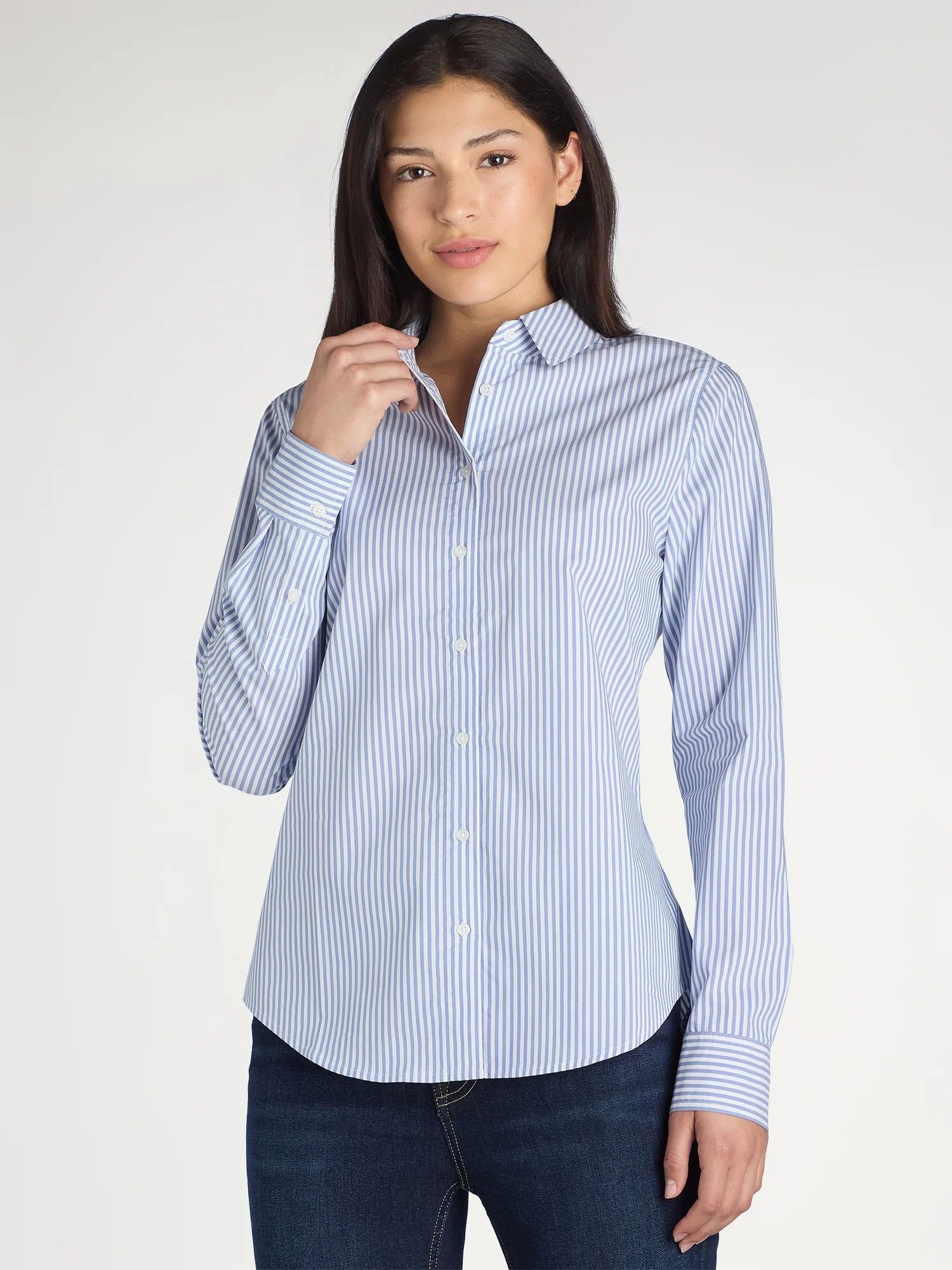 Time and Tru Women's Button Down Shirt with Long Sleeves, Sizes XS-XXXL | Walmart (US)