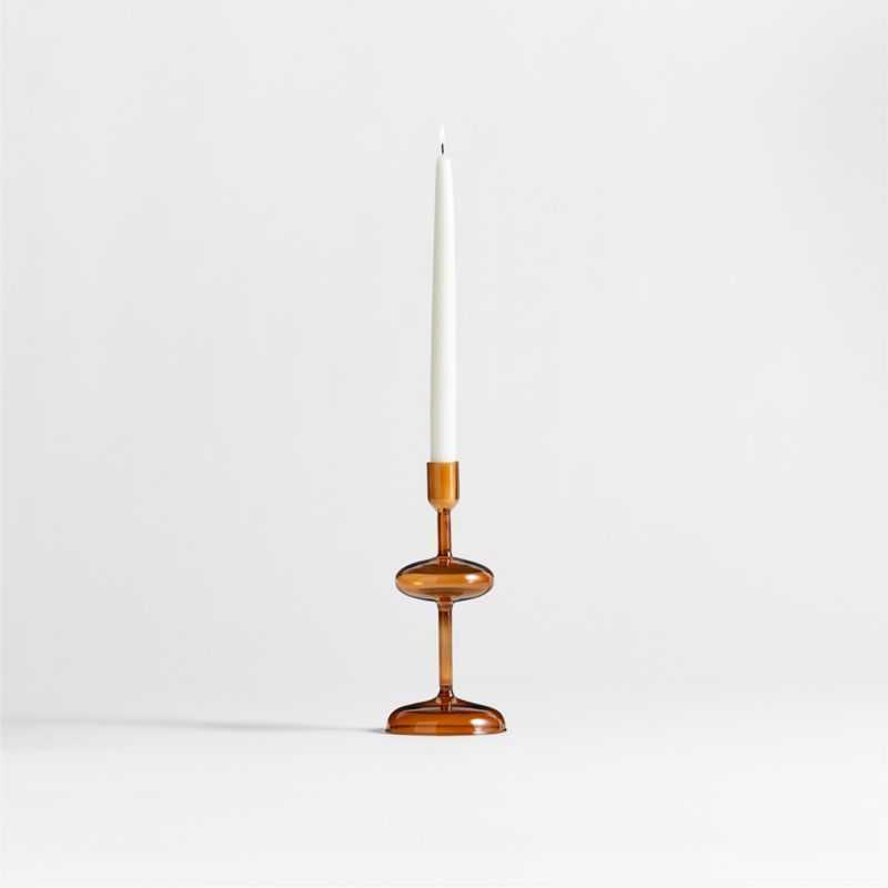 Venezia Small Amber Brown Glass Taper Candle Holder + Reviews | Crate & Barrel | Crate & Barrel